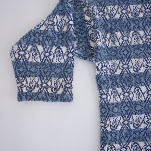 Vintage Concrete Cotton Knit Sweater Blue White Cottagecore Cabincore M - Picture 7 of 9